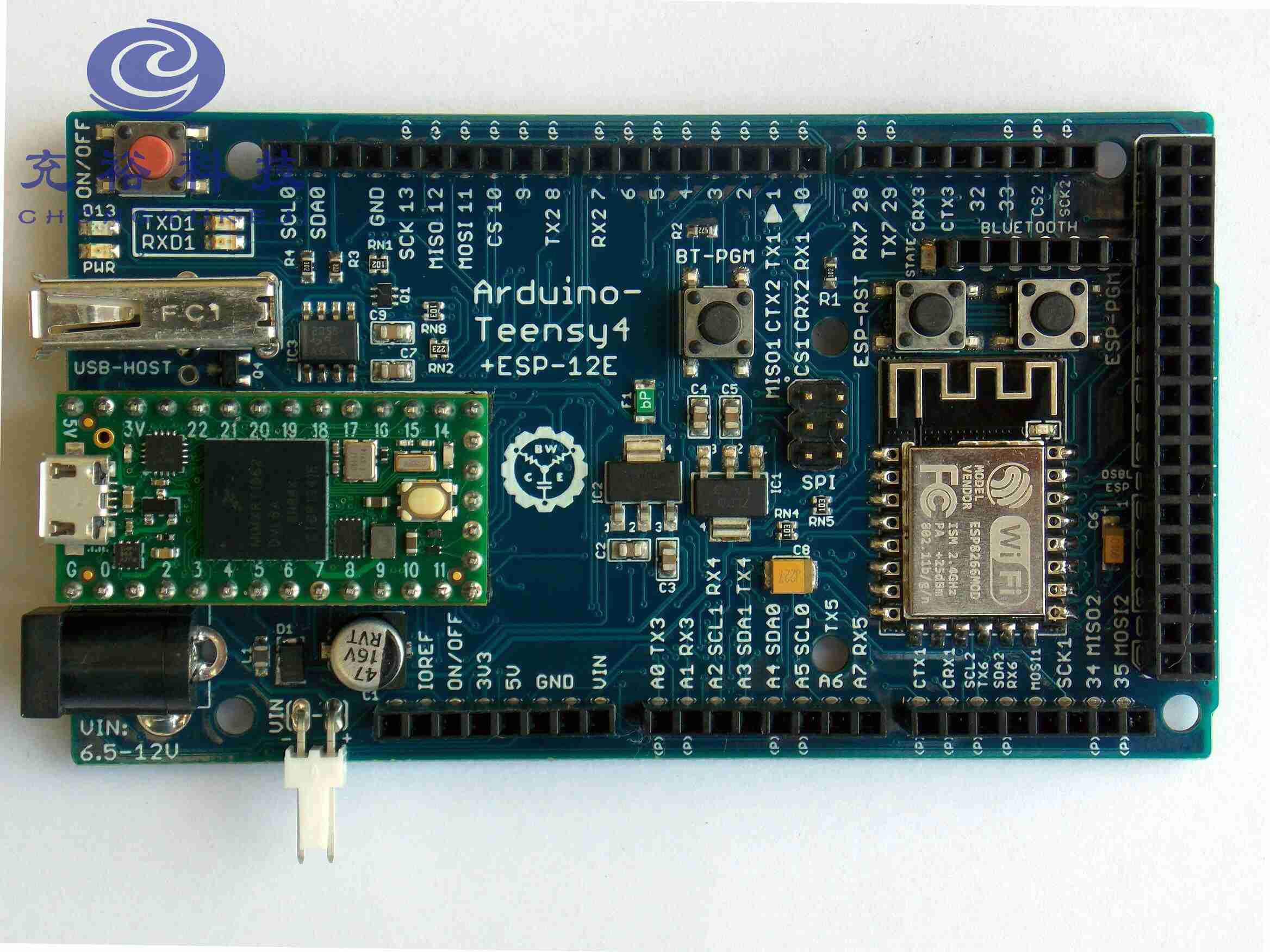 Arduino����Teensy 4.0��ESP-12E Wi-Fiģ��˫���Ŀ����� - ������дչʾ��ɫPCB������USB-HOST����Դ���ء���λ�������ṩ0-99·GPIO���ż�I2C(SCL0/SDA0)��SPI(MISO)�Ƚӿڣ������ڸ߼�Ƕ��ʽ����