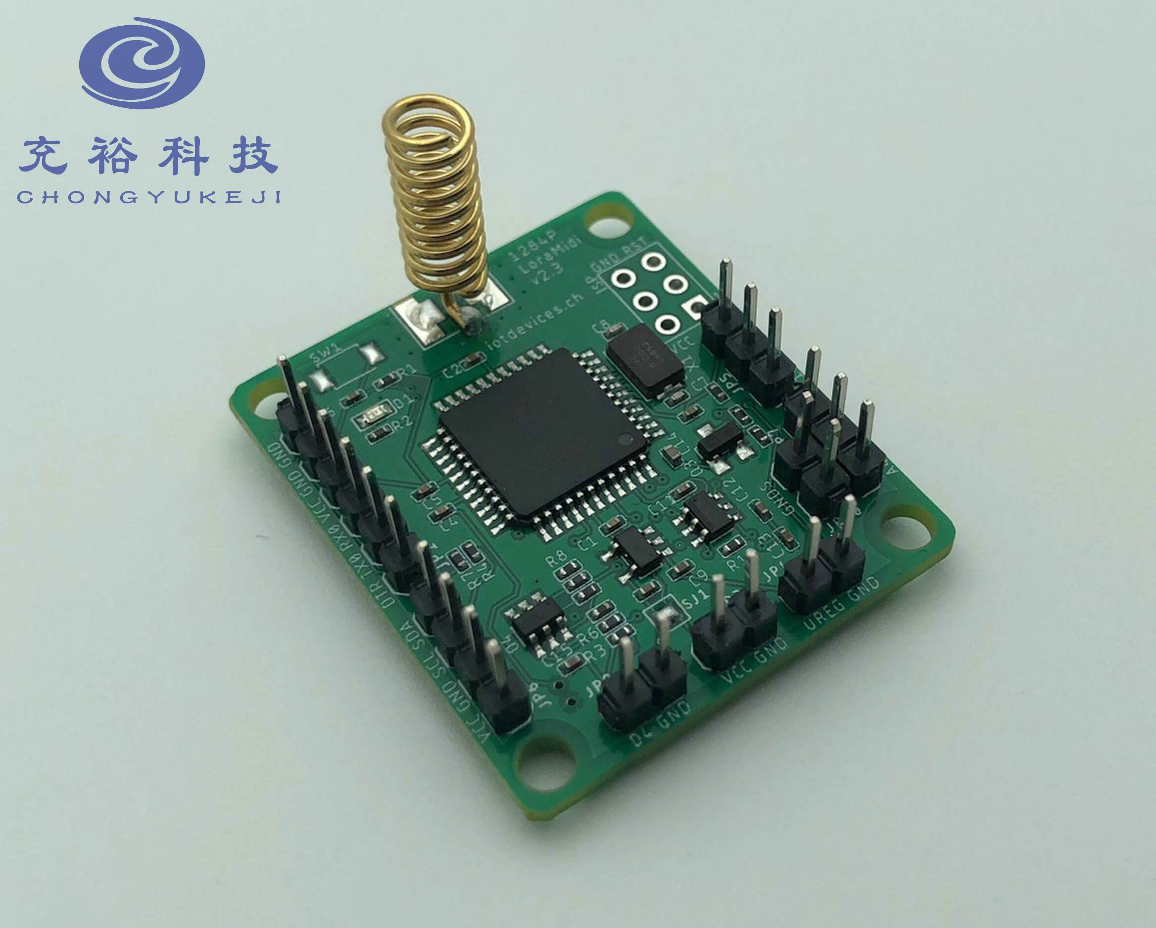 ��ԣ�Ƽ�(CHONG YU KE JI) LoraiMiDi 128LP ������LoRaͨ��ģ�� - ��ɫPCB����д�������ɫ����оƬ�����Ͻ��䱸��ɫ�������ߣ���Ե��չGPIO���ţ�3v3, 5v, GND�ȣ���������Զ�����ݴ���