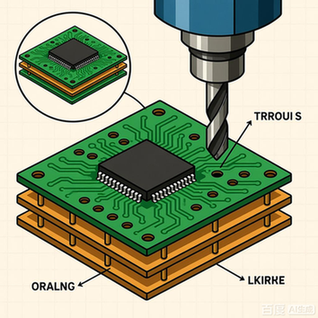 双面印刷线路板通孔钻孔技术。